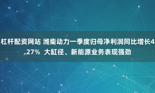 杠杆配资网站 潍柴动力一季度归母净利润同比增长4.27%  大缸径、新能源业务表现强劲
