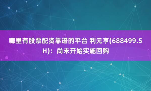 哪里有股票配资靠谱的平台 利元亨(688499.SH)：尚未开始实施回购