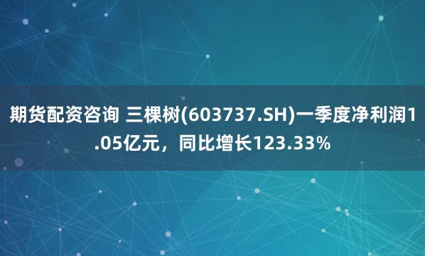 期货配资咨询 三棵树(603737.SH)一季度净利润1.05亿元，同比增长123.33%