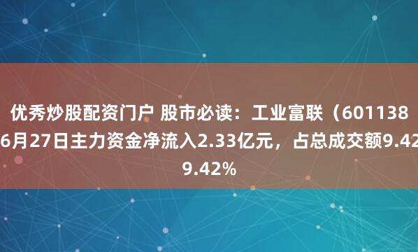 优秀炒股配资门户 股市必读：工业富联（601138）6月27日主力资金净流入2.33亿元，占总成交额9.42%